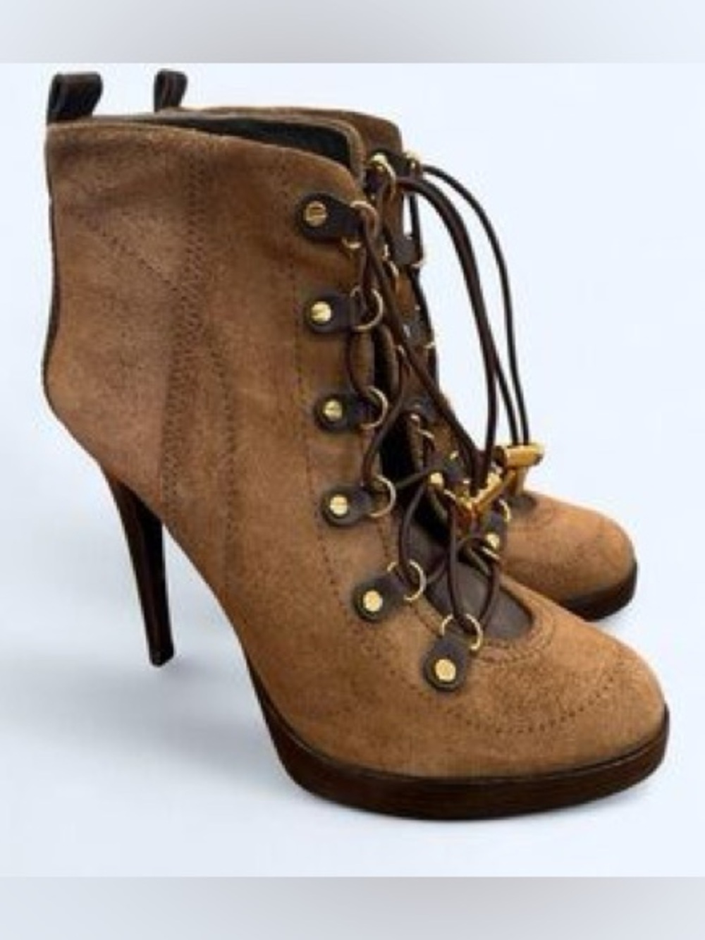 Tory Burch Tan Heeled Lace-Up Boots